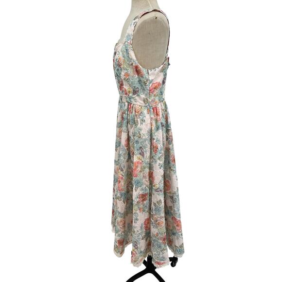 Ivy City Co Penny Tank Midi Dress Floral Print Eyelet Multicolor Size US 8 - Picture 7 of 15